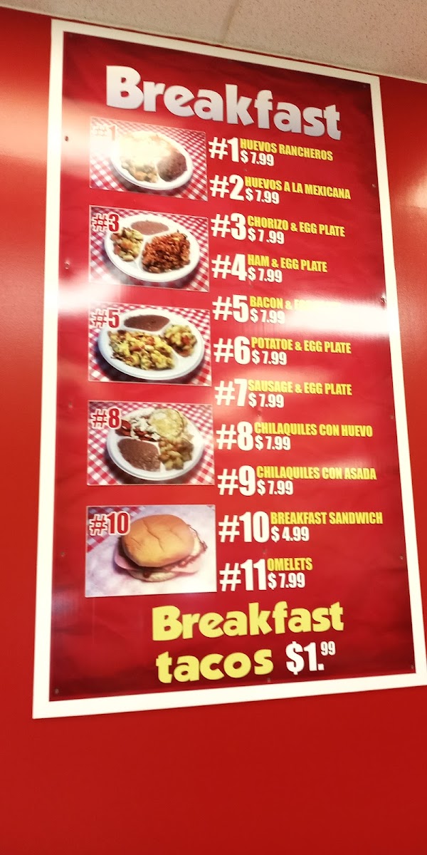 Taqueria Monterrey menu board