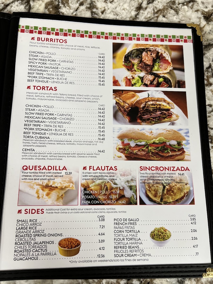 La Mexicana menu board