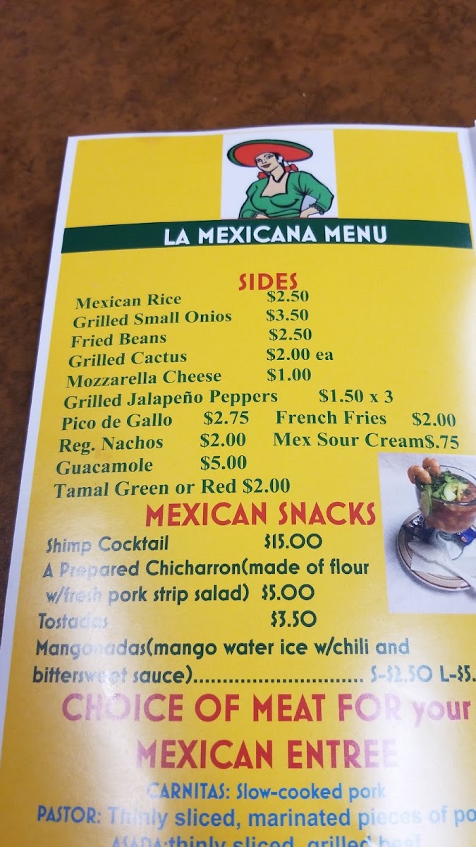 La Mexicana menu board