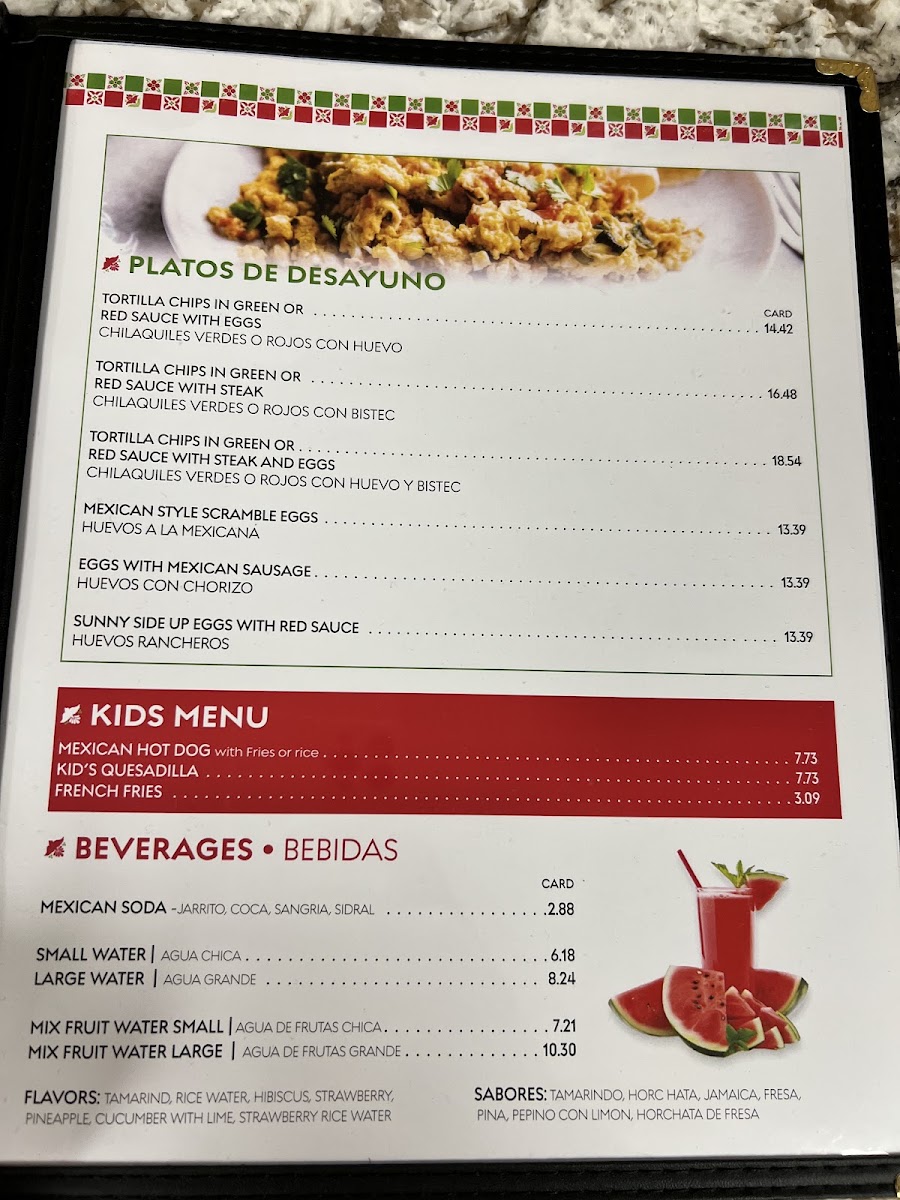 La Mexicana menu board