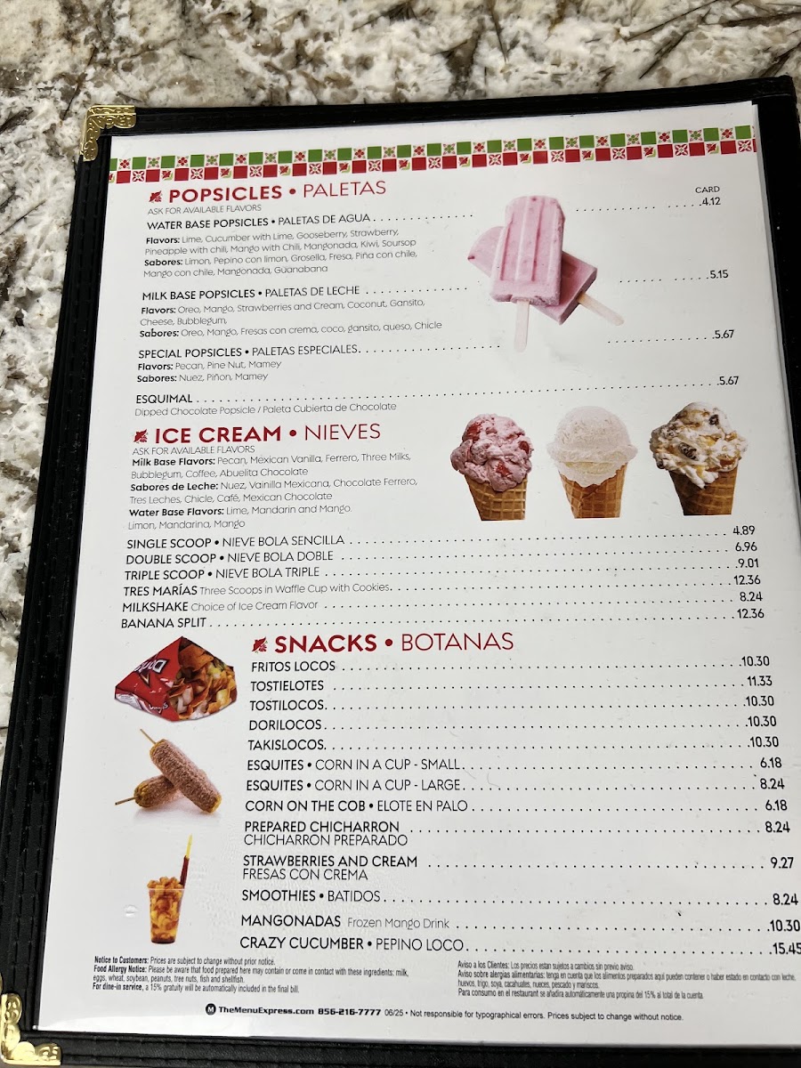 La Mexicana menu board
