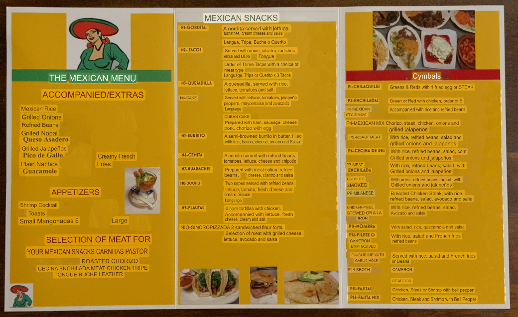La Mexicana menu board