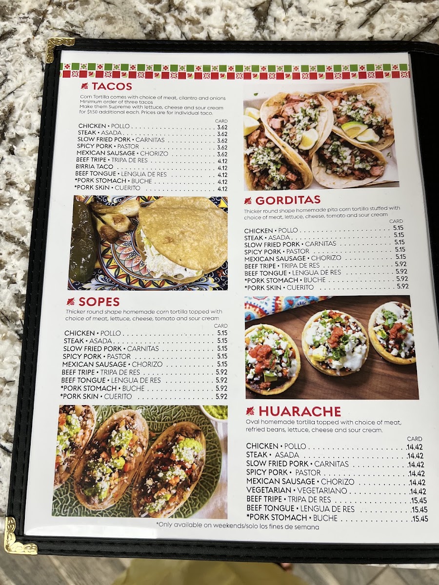 La Mexicana menu board
