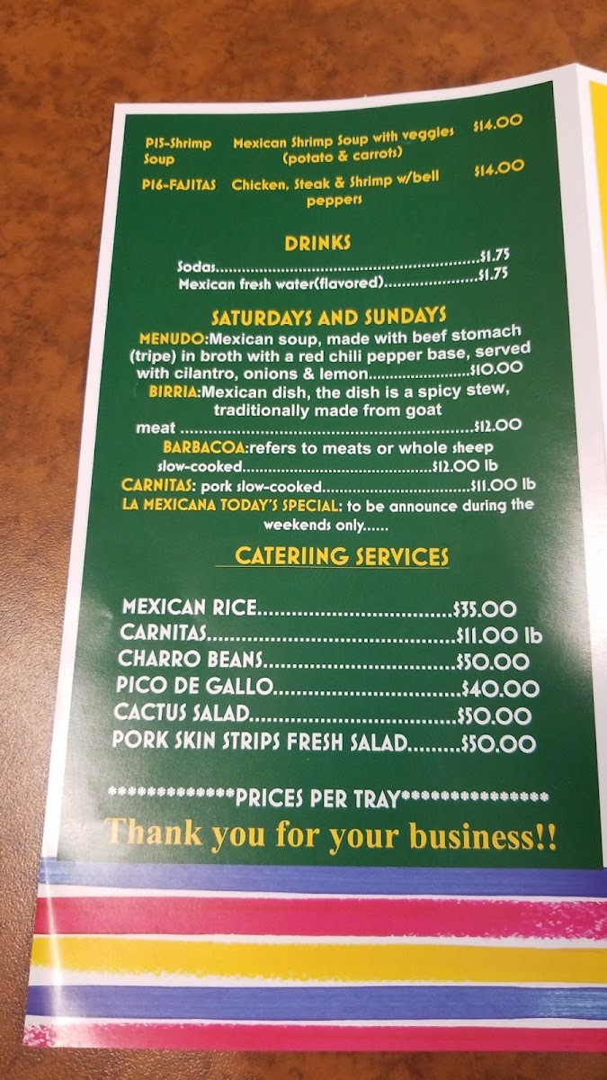 La Mexicana menu board