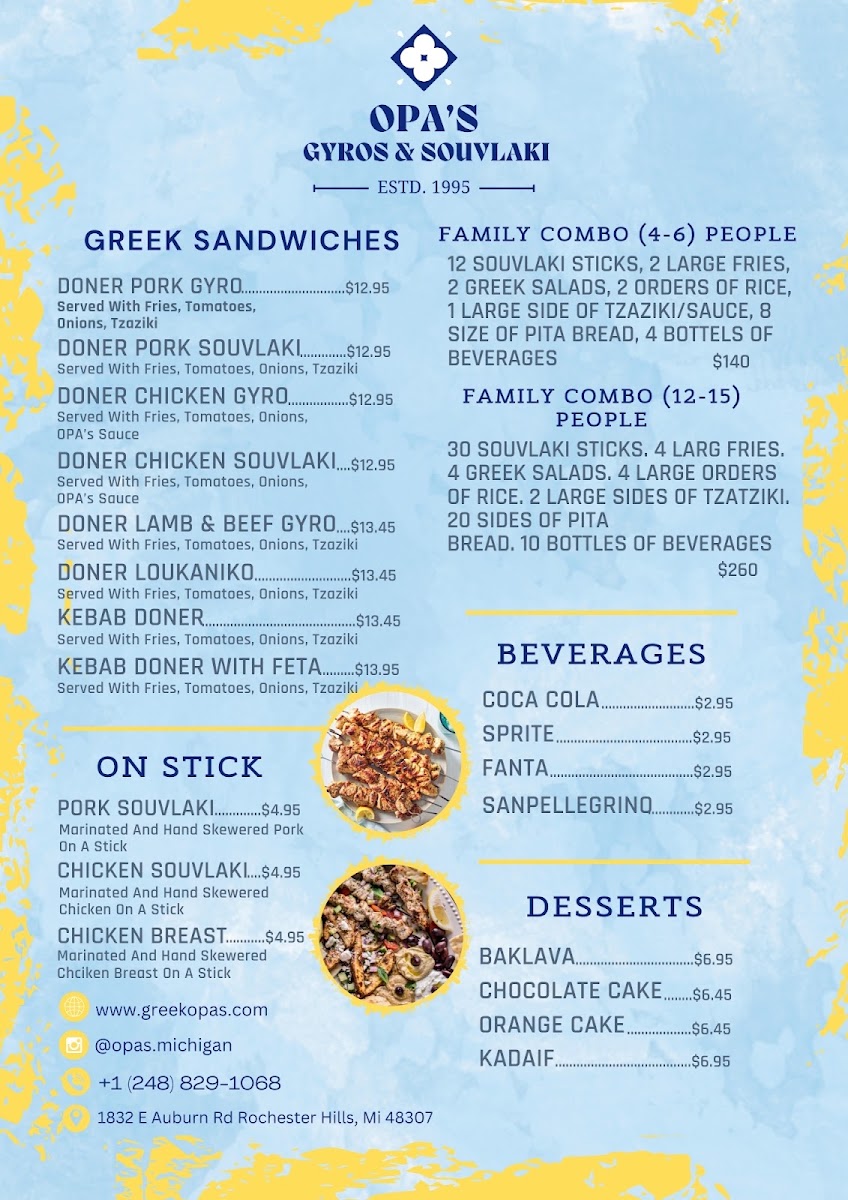 Opa's Gyros & Souvlaki menu board