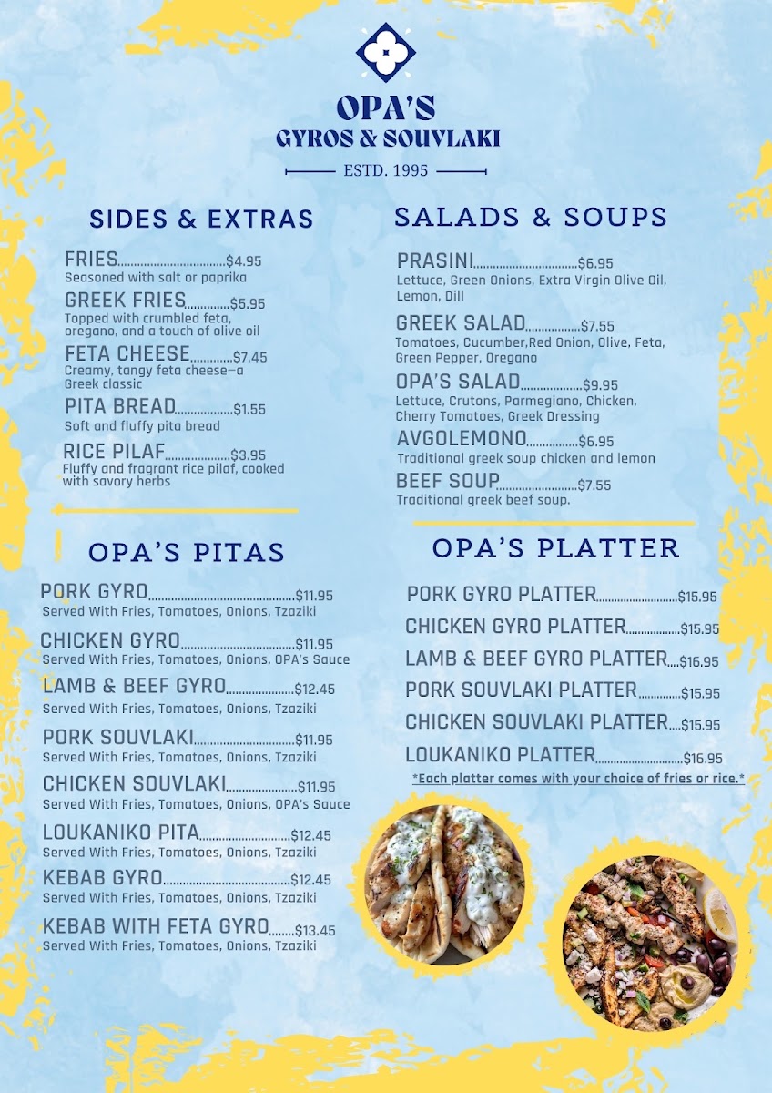 Opa's Gyros & Souvlaki menu board