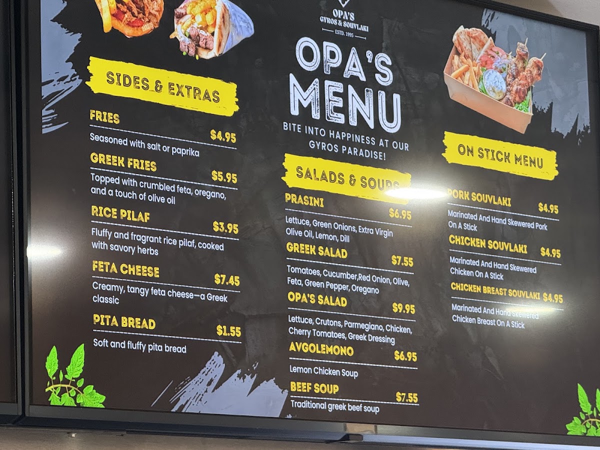 Opa's Gyros & Souvlaki menu board