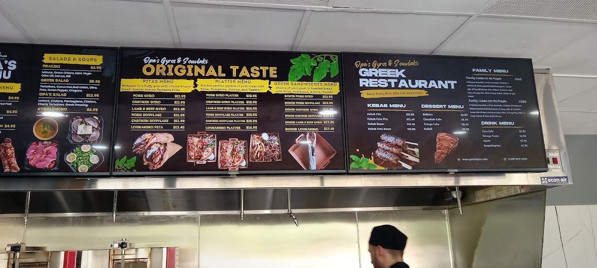 Opa's Gyros & Souvlaki menu board