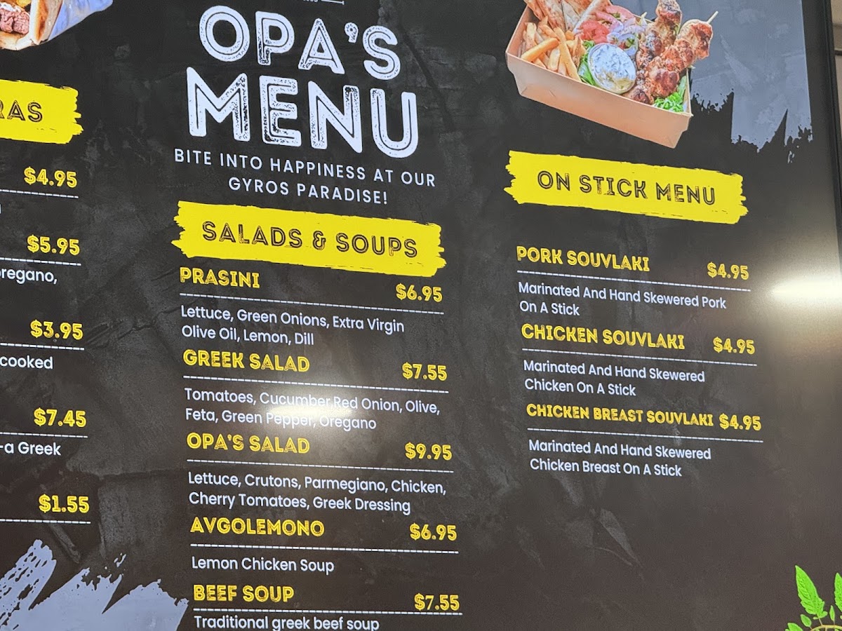 Opa's Gyros & Souvlaki menu board