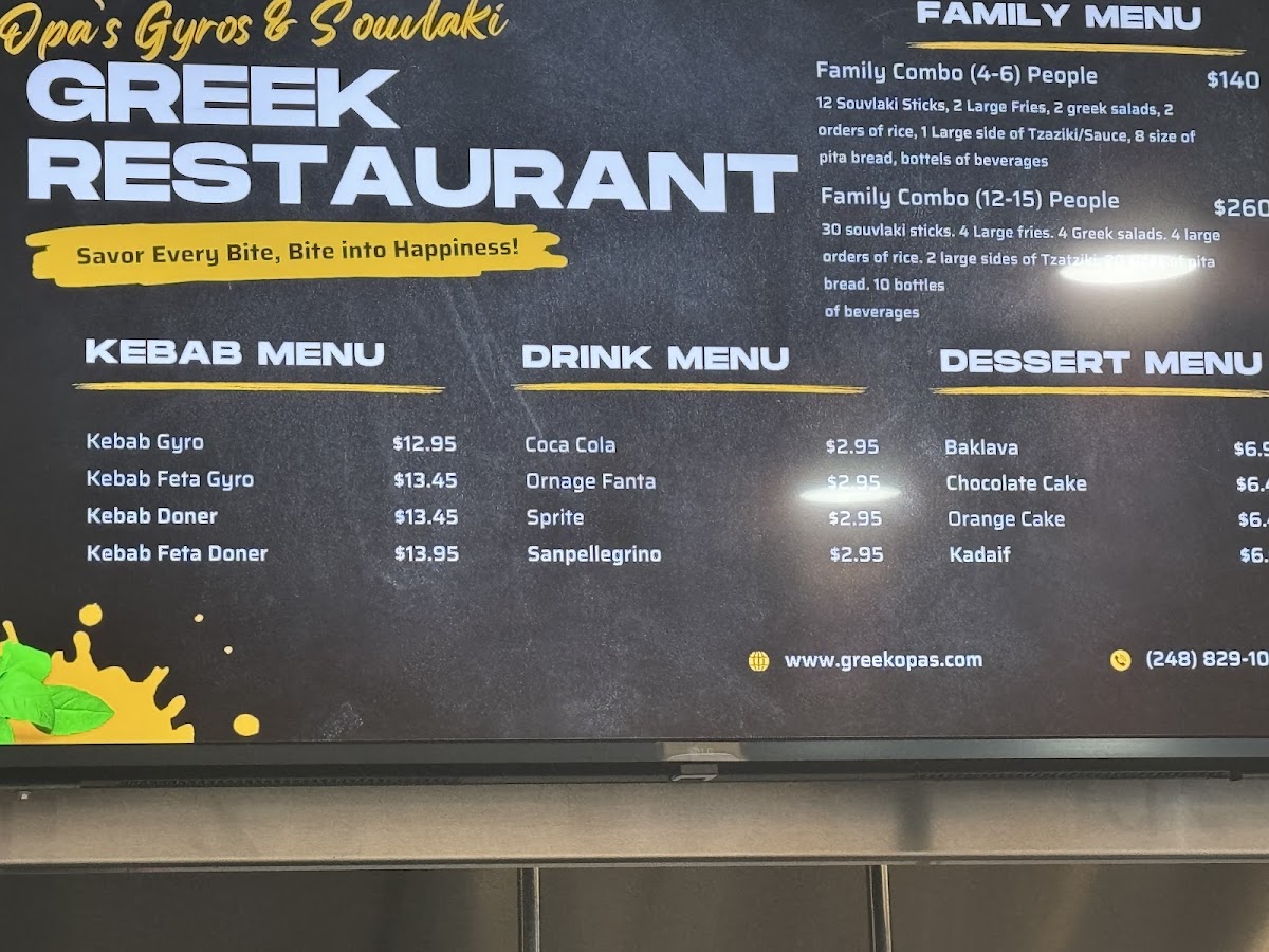 Opa's Gyros & Souvlaki menu board