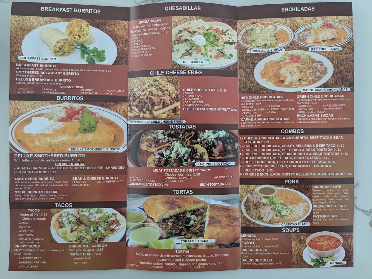 Tacos El Charrito menu board