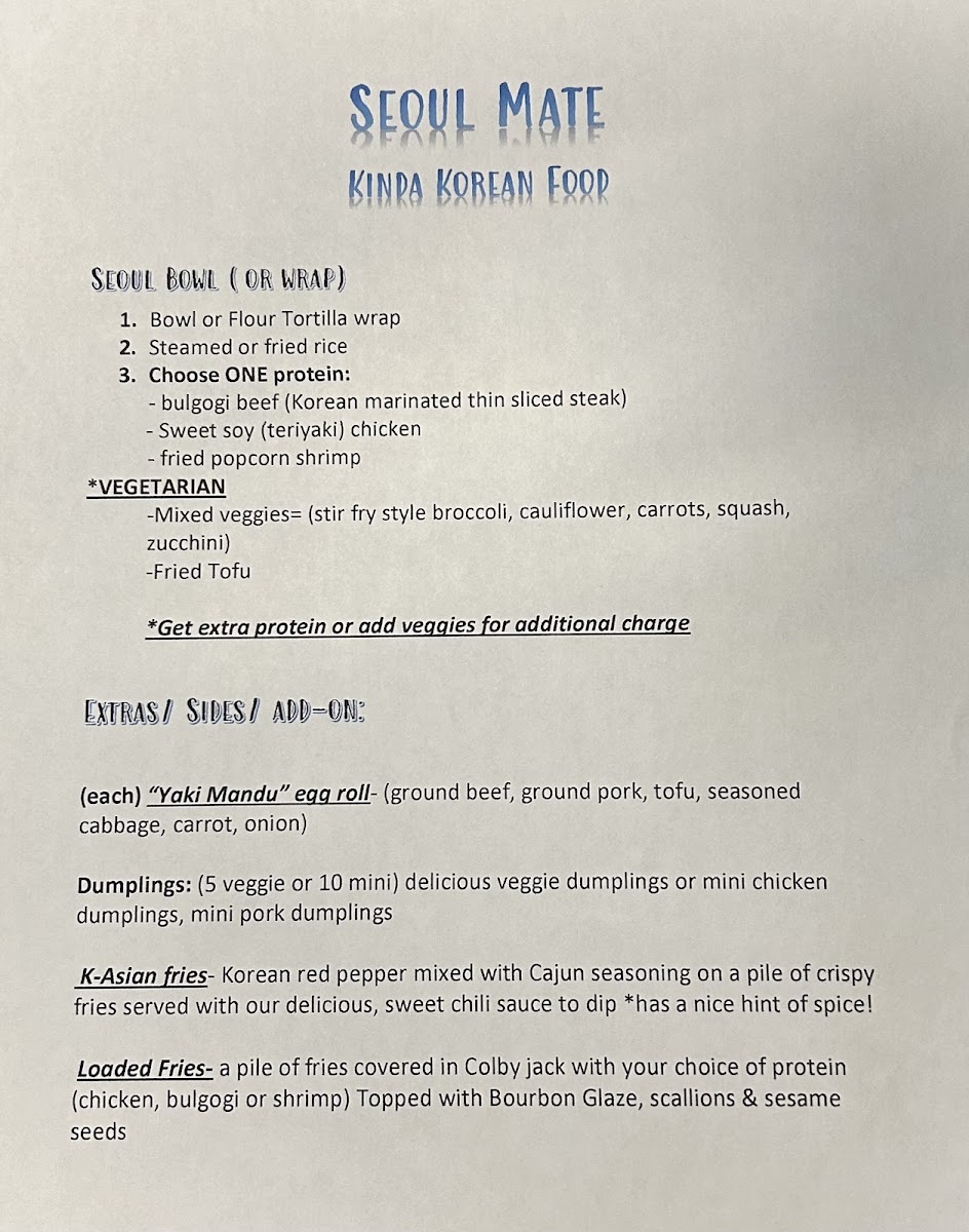 Seoul Mate menu board