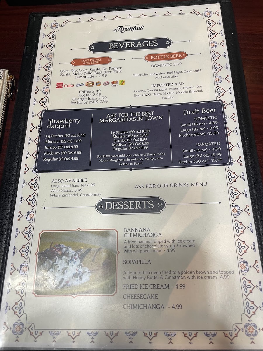 Arandas Mexican Restaurant menu board