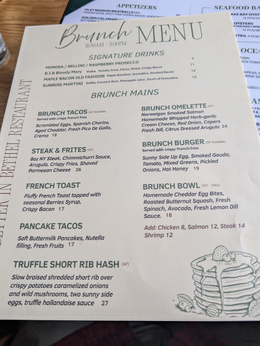 B.I.B - Better in Bethel Restaurant menu board