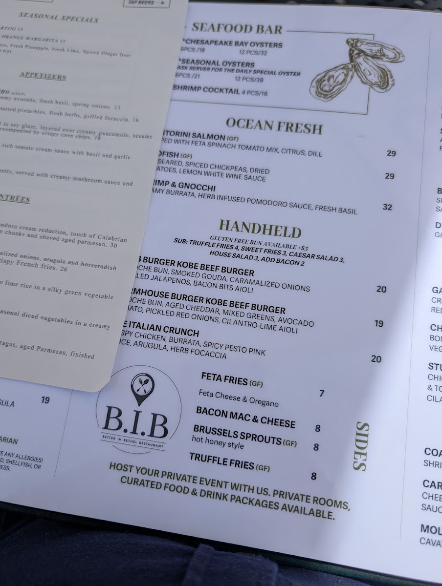 B.I.B - Better in Bethel Restaurant menu board
