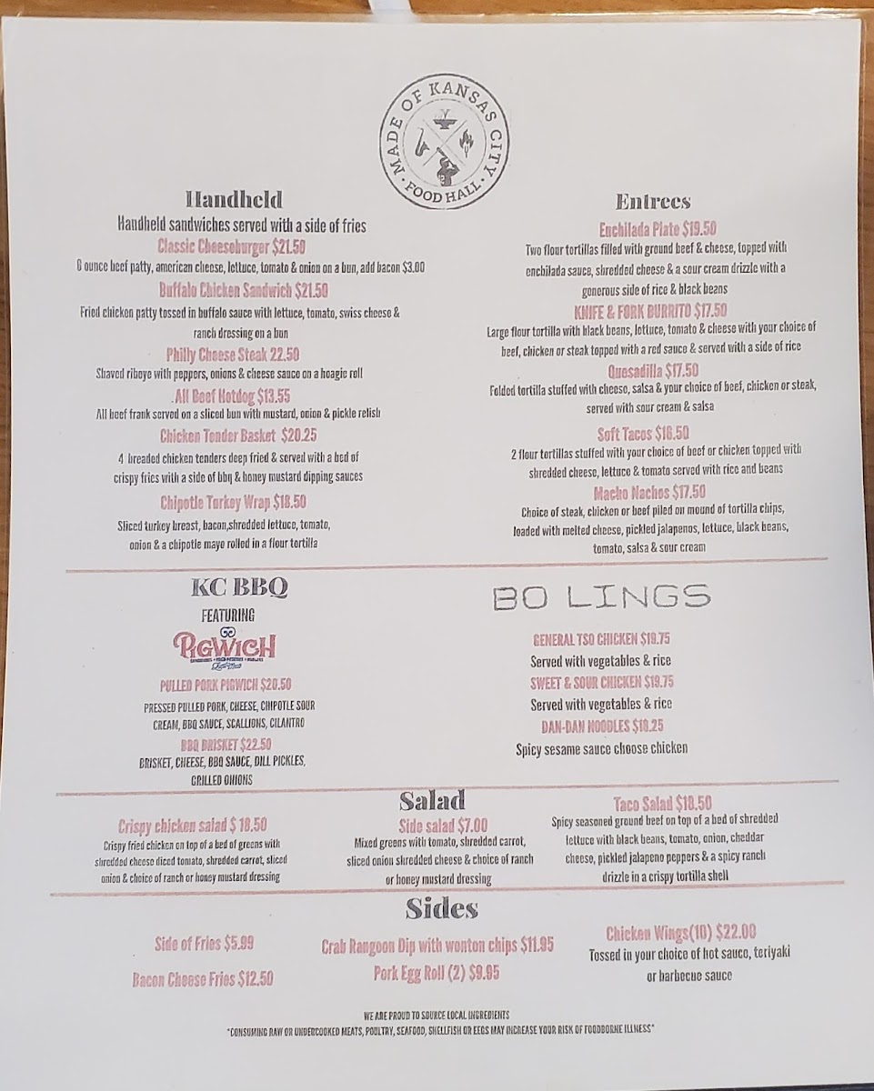 Made of KC Food Hall menu board