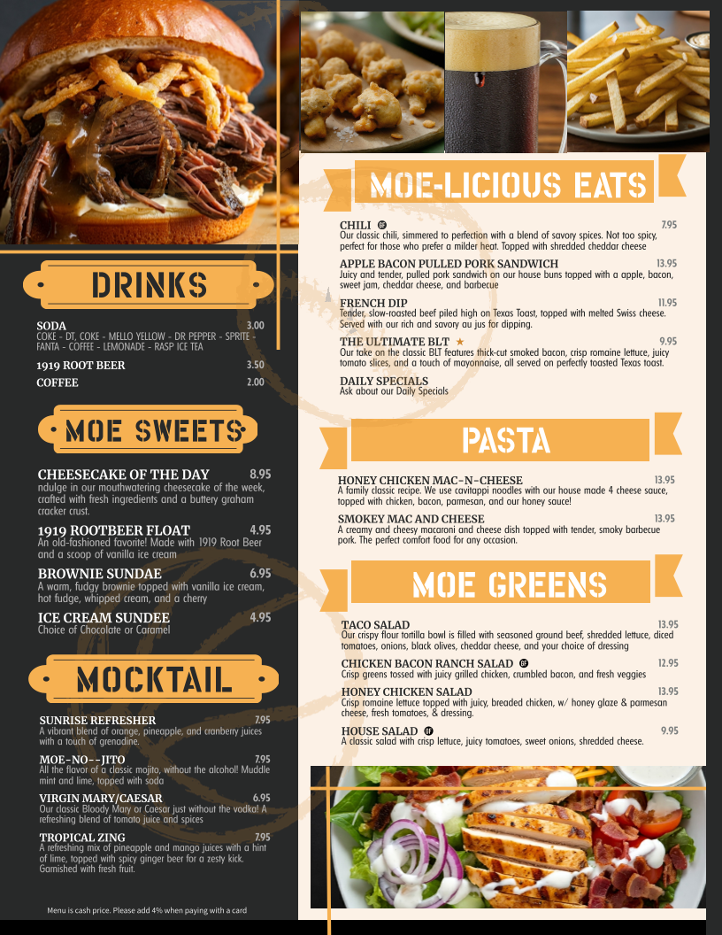 Moe's Burgers & Brews menu board