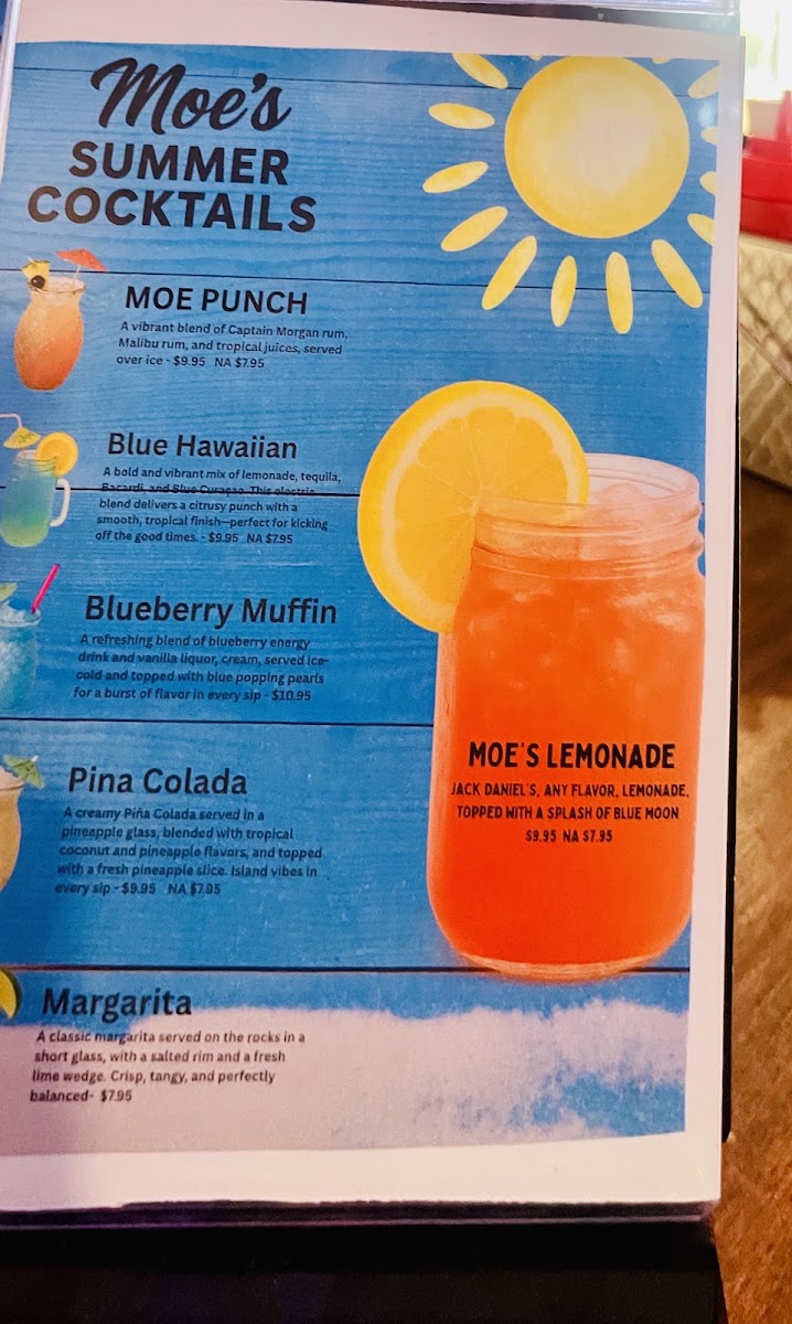 Moe's Burgers & Brews menu board