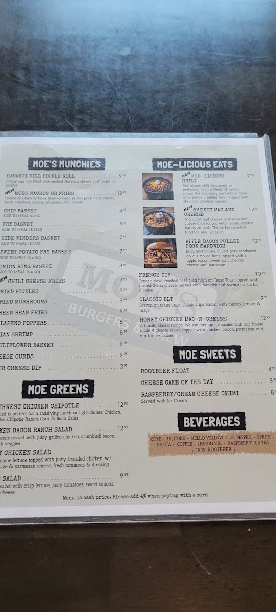 Moe's Burgers & Brews menu board