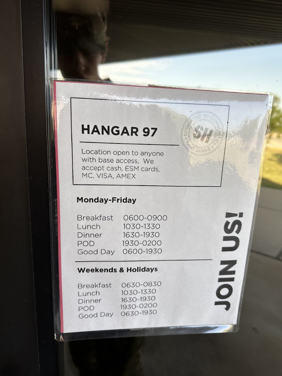 Hangar 97 - Dining Facility menu board