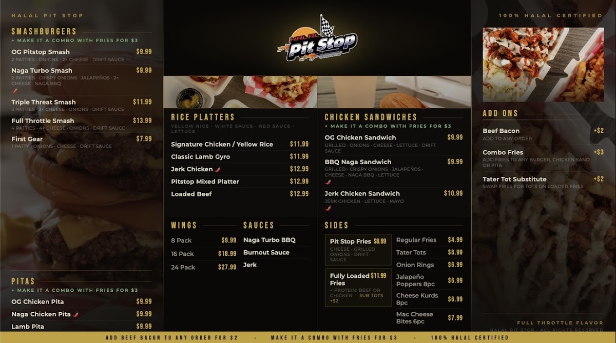 Halal Pit Stop menu board