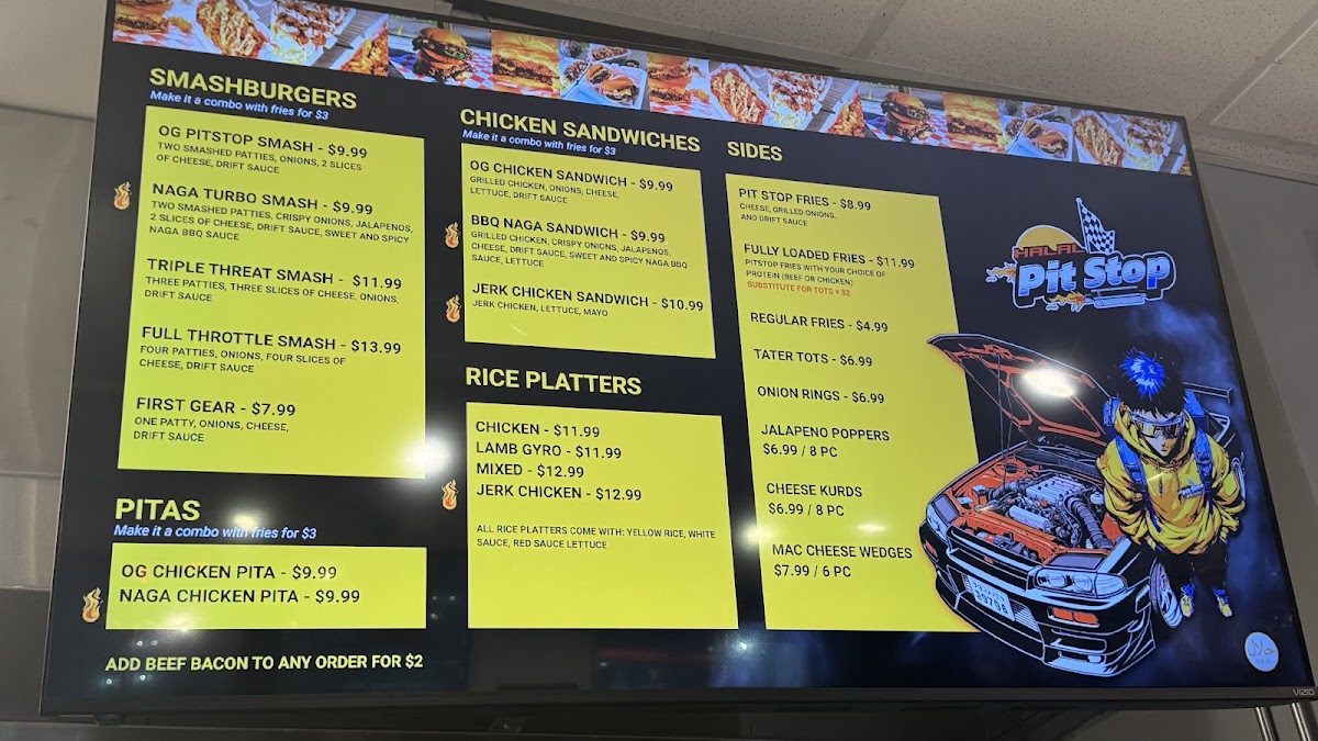 Halal Pit Stop menu board