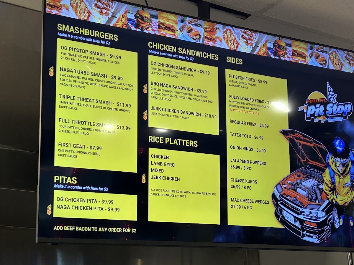 Halal Pit Stop menu board
