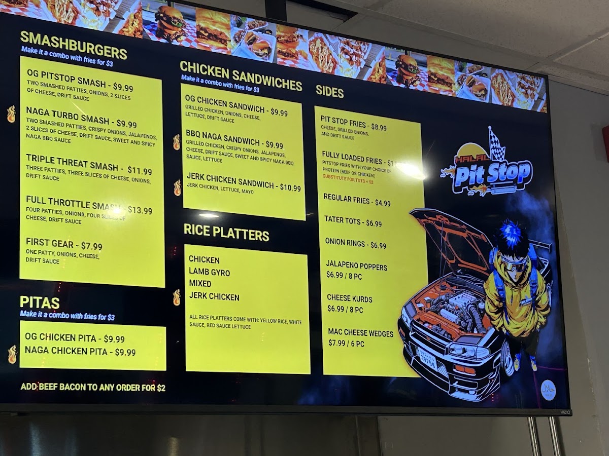 Halal Pit Stop menu board