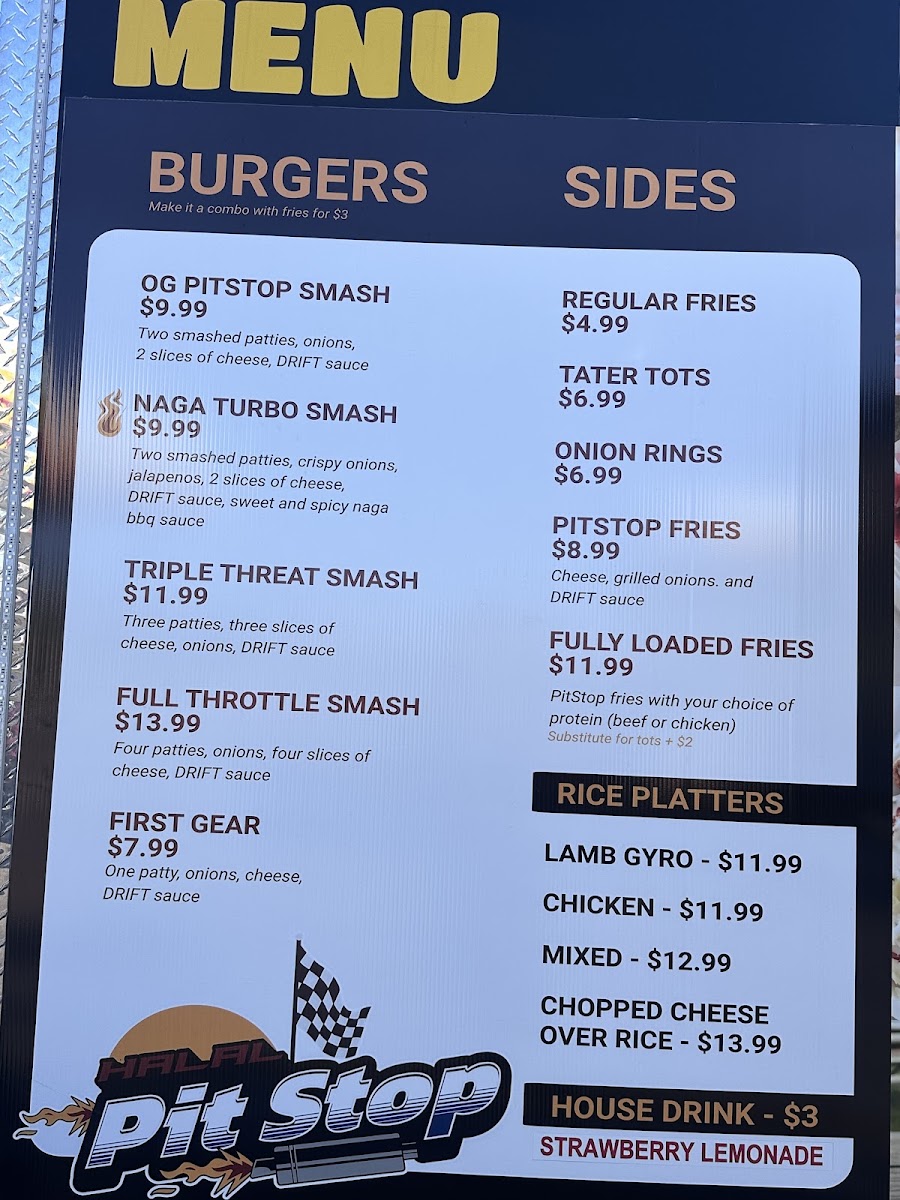 Halal Pit Stop menu board