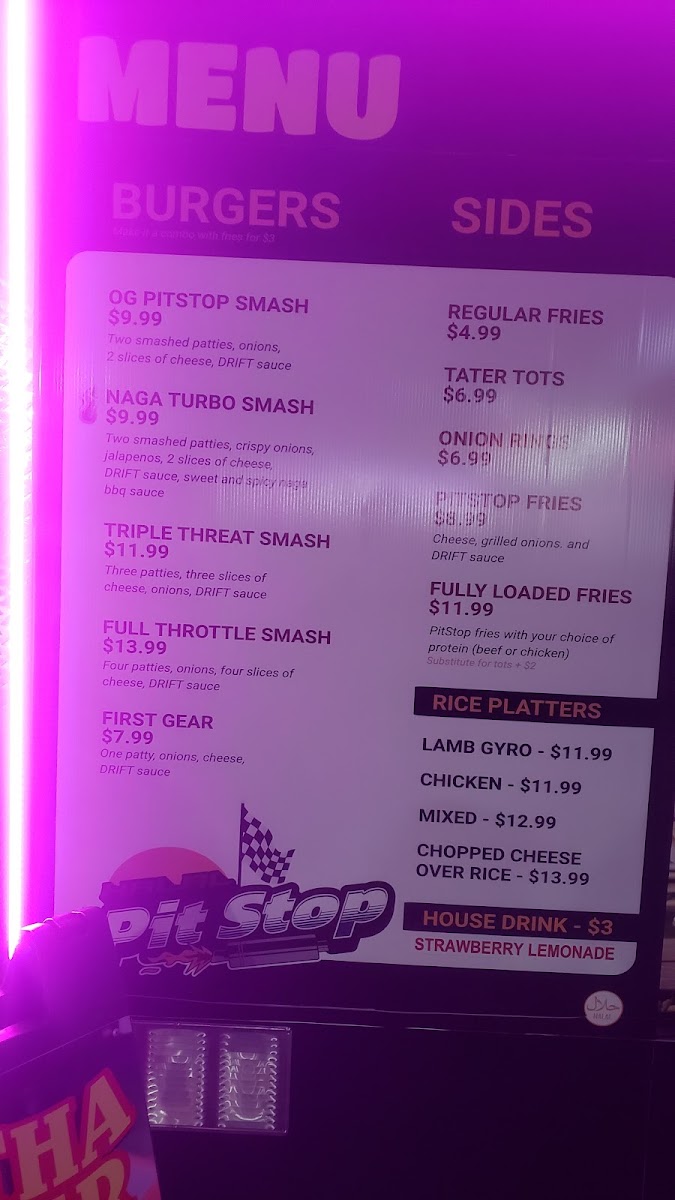 Halal Pit Stop menu board