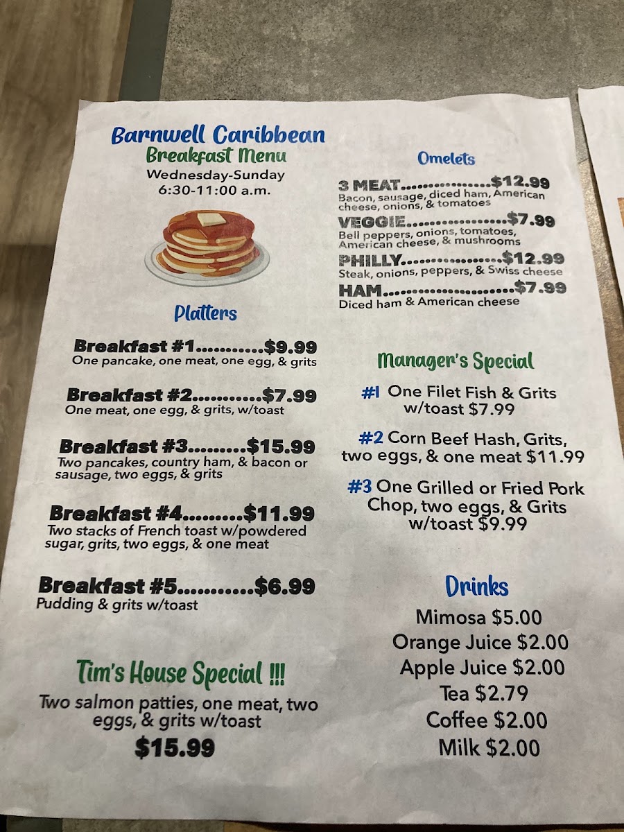 Barnwell Caribbean menu board