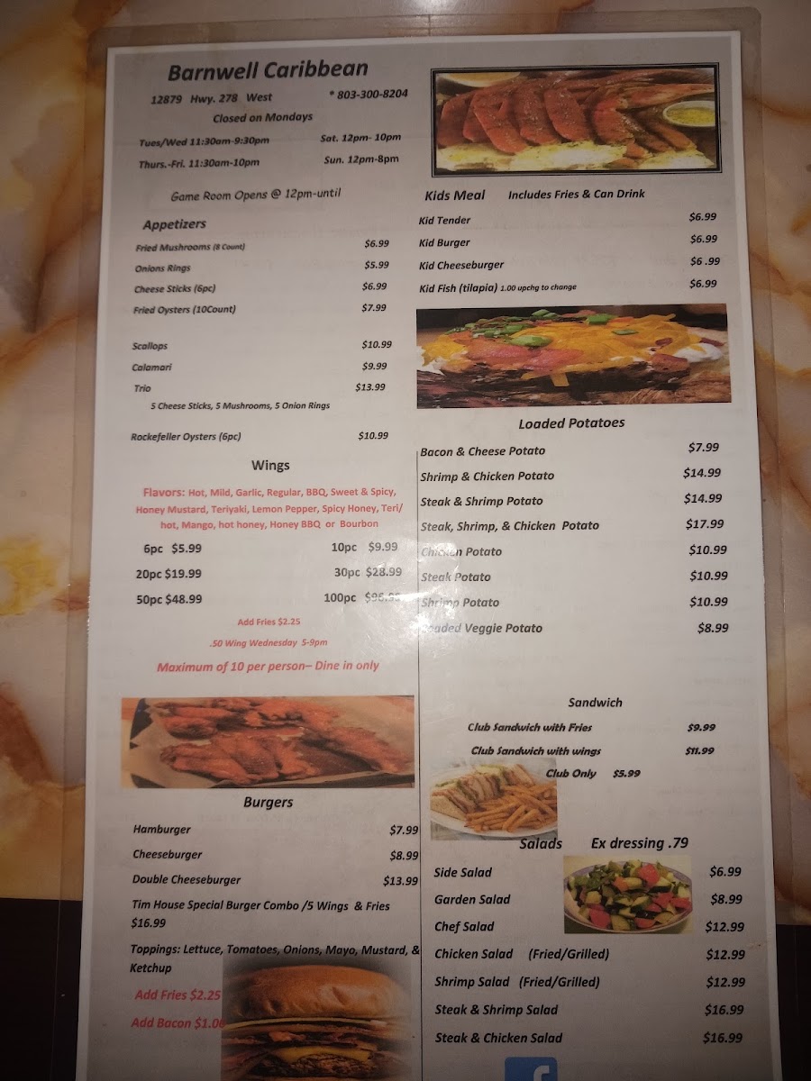 Barnwell Caribbean menu board