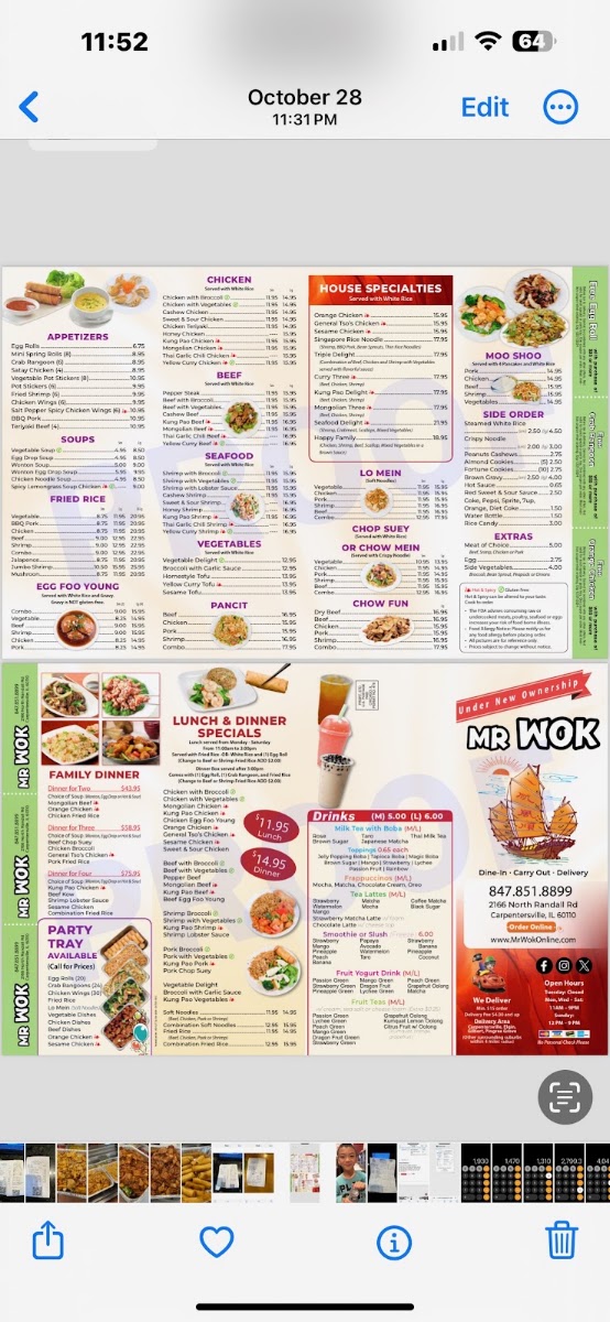Mr. Wok menu board