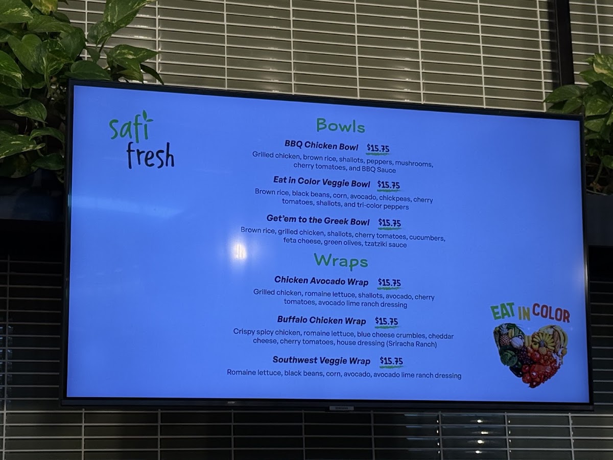 Safí Fresh menu board