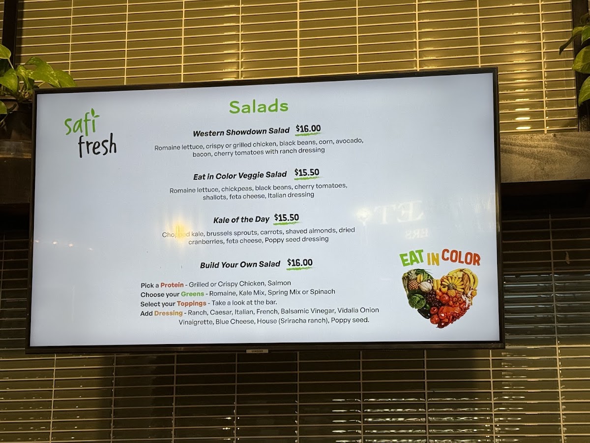 Safí Fresh menu board