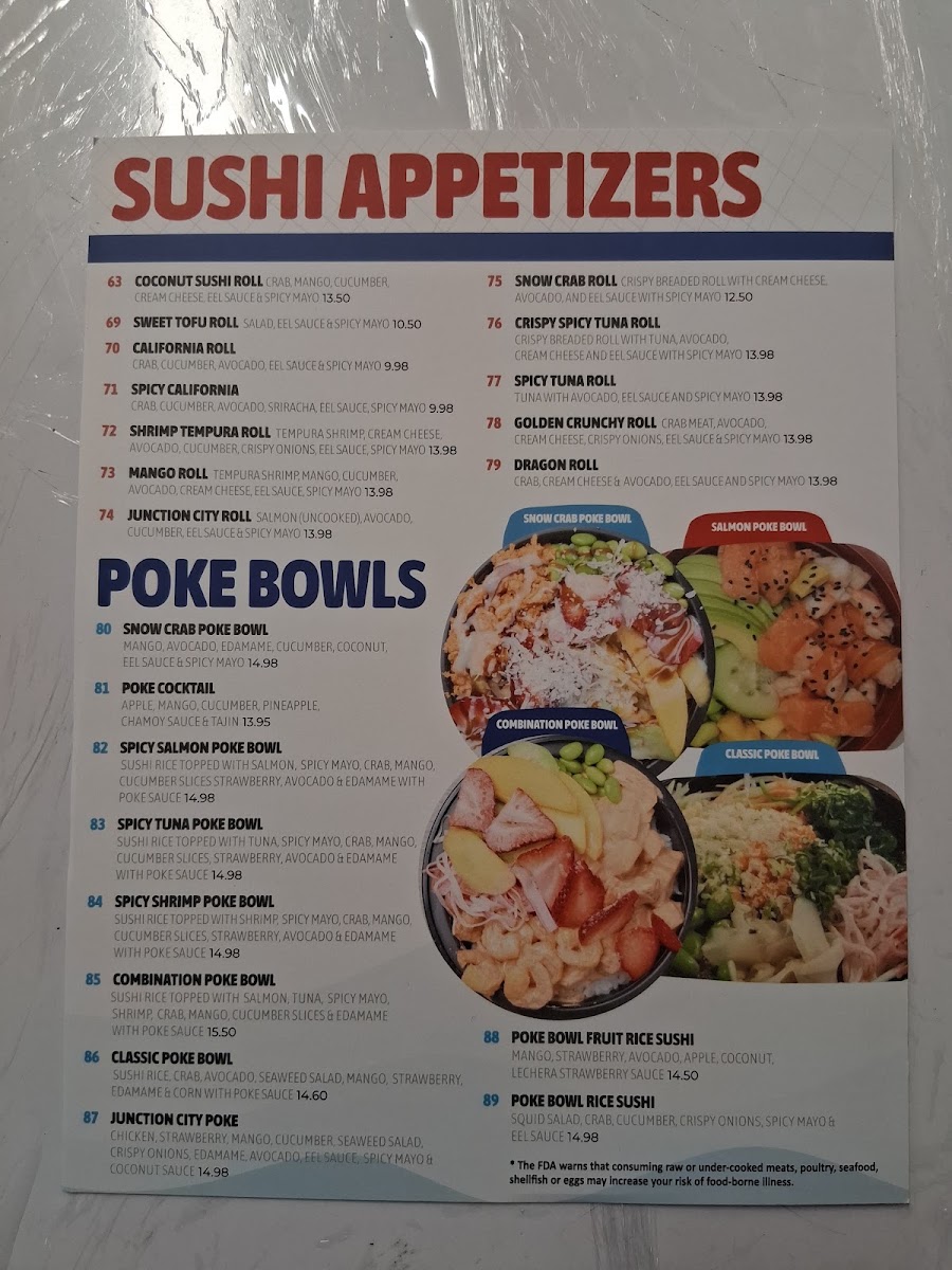Japanese Poke & Sushi Restaurant menu board