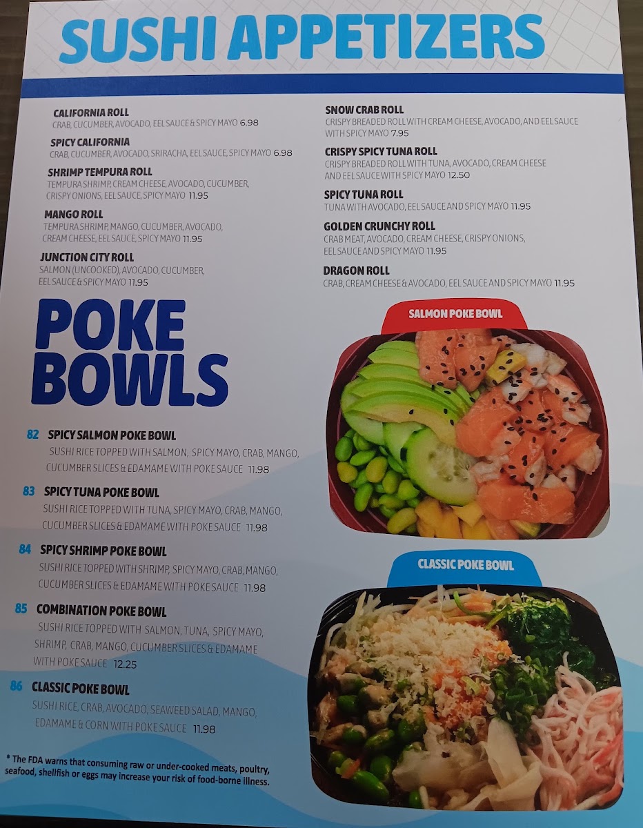 Japanese Poke & Sushi Restaurant menu board