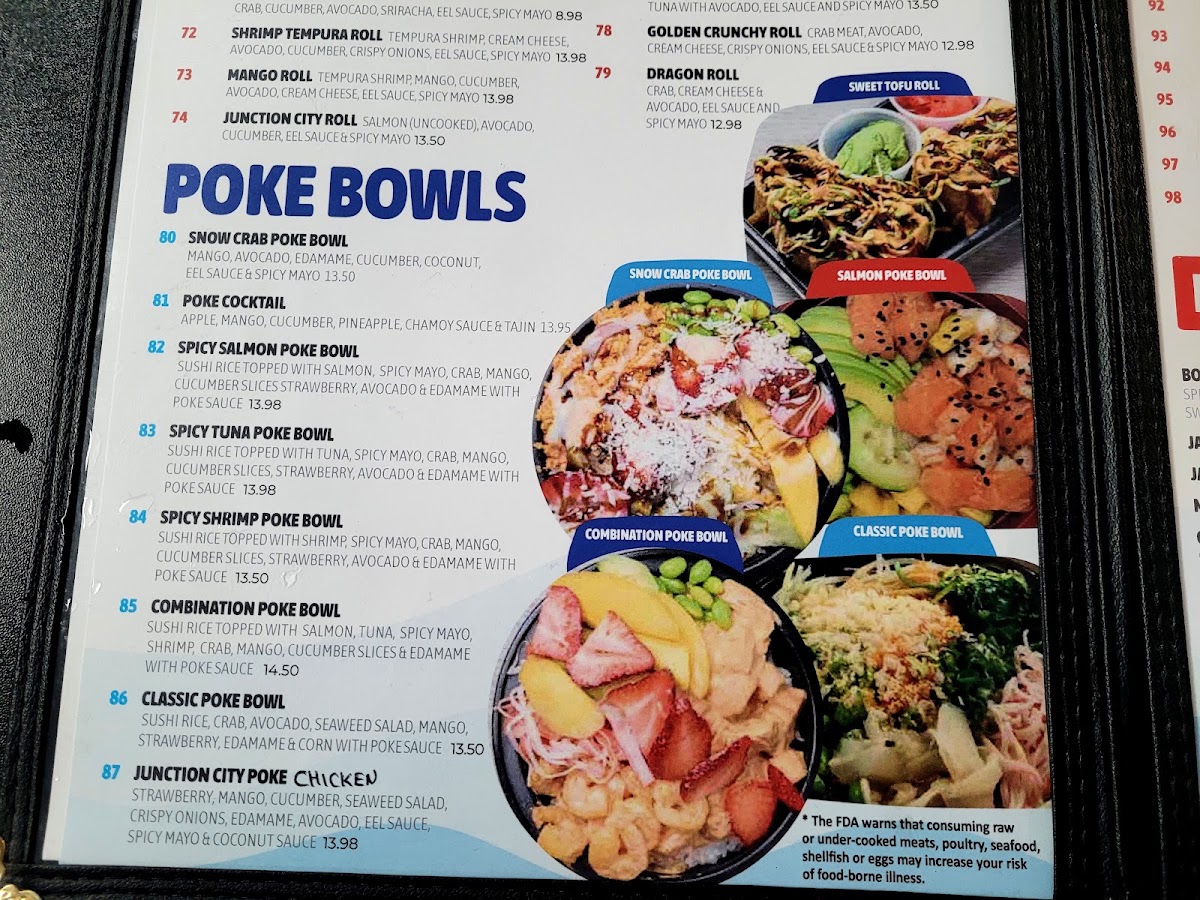 Japanese Poke & Sushi Restaurant menu board