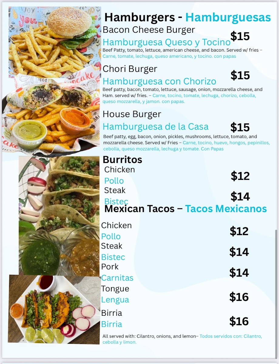 Restaurant y pupuseria los veliz menu board
