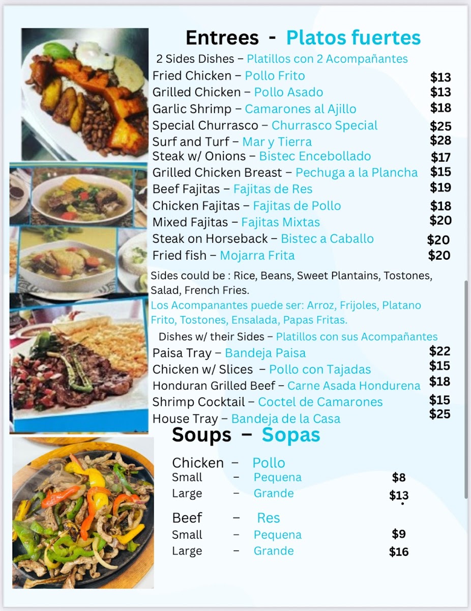 Restaurant y pupuseria los veliz menu board