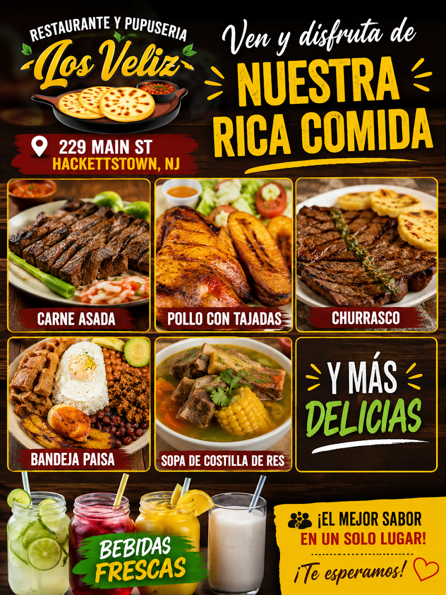 Restaurant y pupuseria los veliz menu board