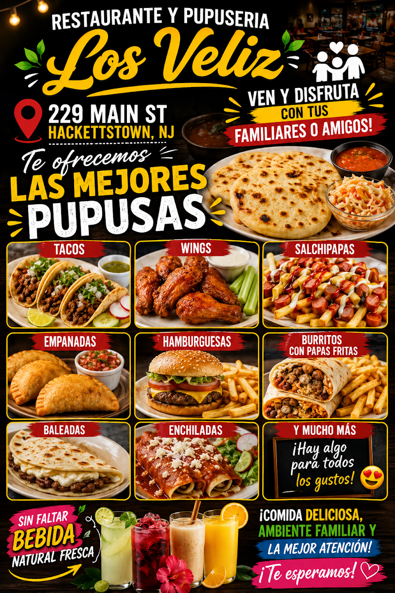 Restaurant y pupuseria los veliz menu board