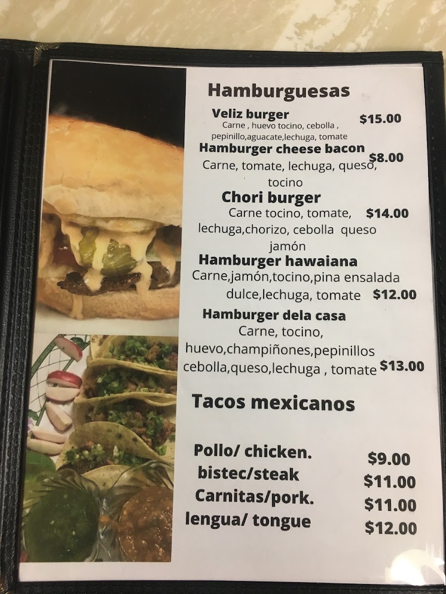 Restaurant y pupuseria los veliz menu board