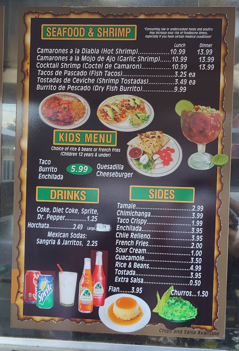 Tacos El Dorado menu board