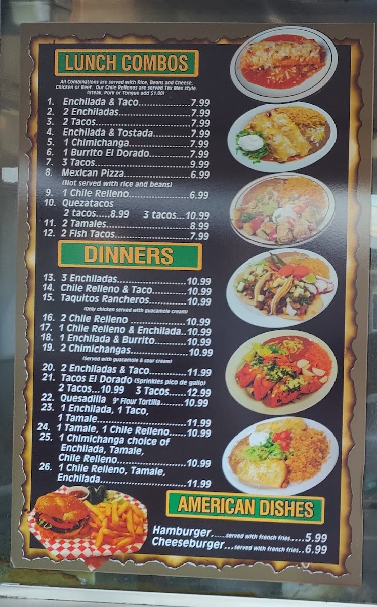 Tacos El Dorado menu board