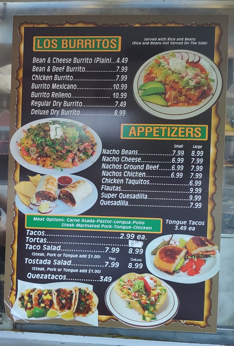 Tacos El Dorado menu board