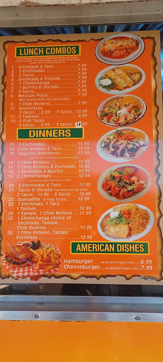 Tacos El Dorado menu board