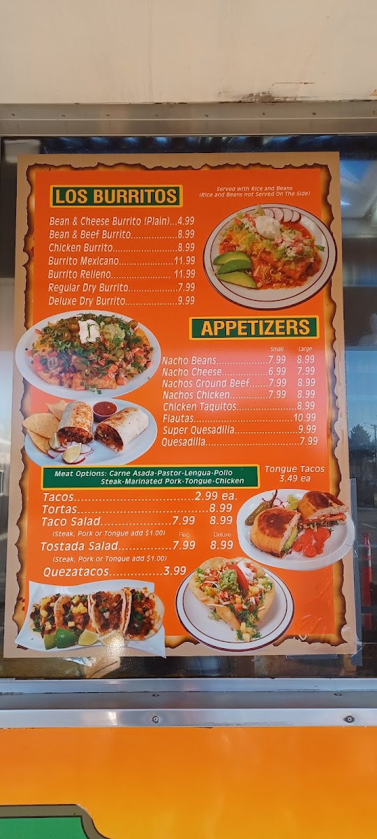 Tacos El Dorado menu board