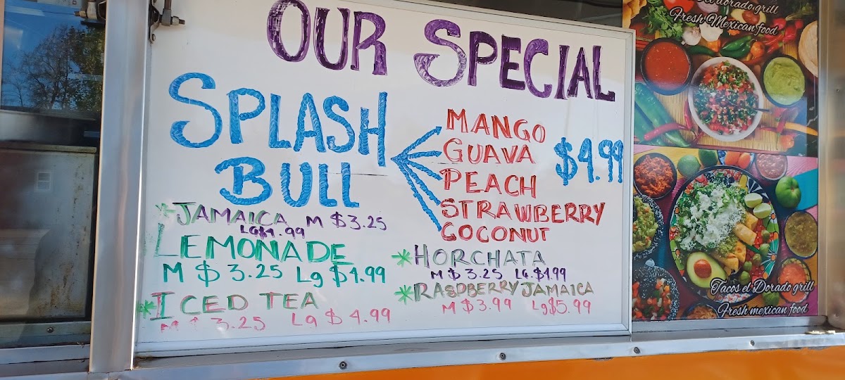 Tacos El Dorado menu board