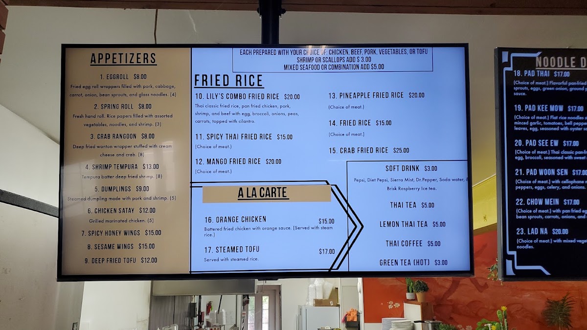 Kim's Thai Kitchen menu board